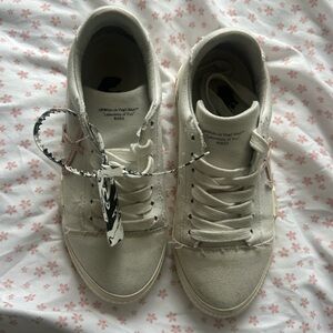 Off-White Cream Canvas Sneakers with Black Accents